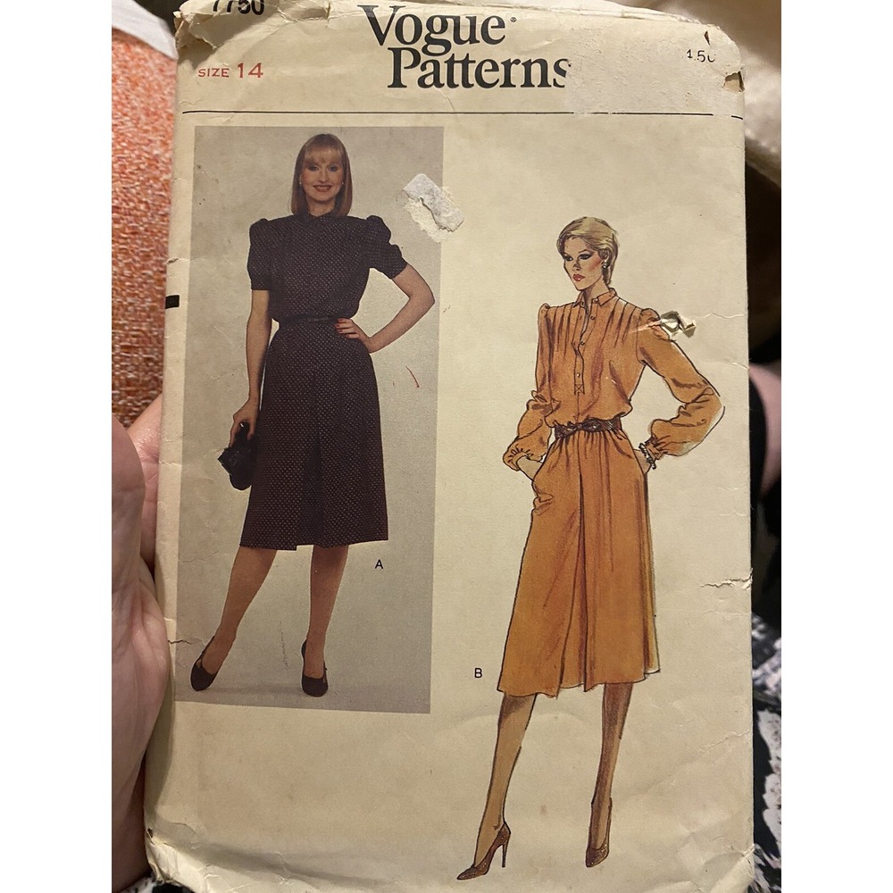 Vintage Vogue Dress Sewing Pattern 7750 Size 14 Uncut Retro A-Line Misses